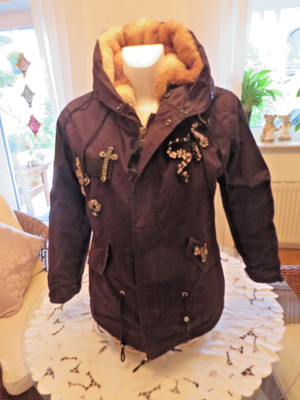 Miss & Furs Damen Jacke mit Kapuze Gr. S Echter Pelz Schwarz 2 in 1 Jacke