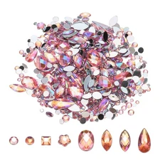 500Pcs AB Colorful Gems Rhinestones, Flatback Rhinestones (Rose Red AB)