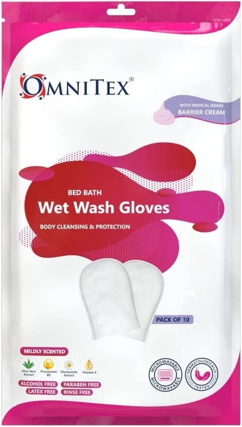 50 Stück Omnitex Premium Bett Bad Nasswaschhandschuhe - mikrowellengeeignet 5 x 10 Stück (WGB10)