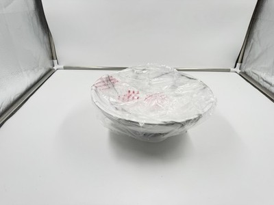 White Marble Texture Decorative Bowl with Acacia Wood Base   11'' Modern Pedes...