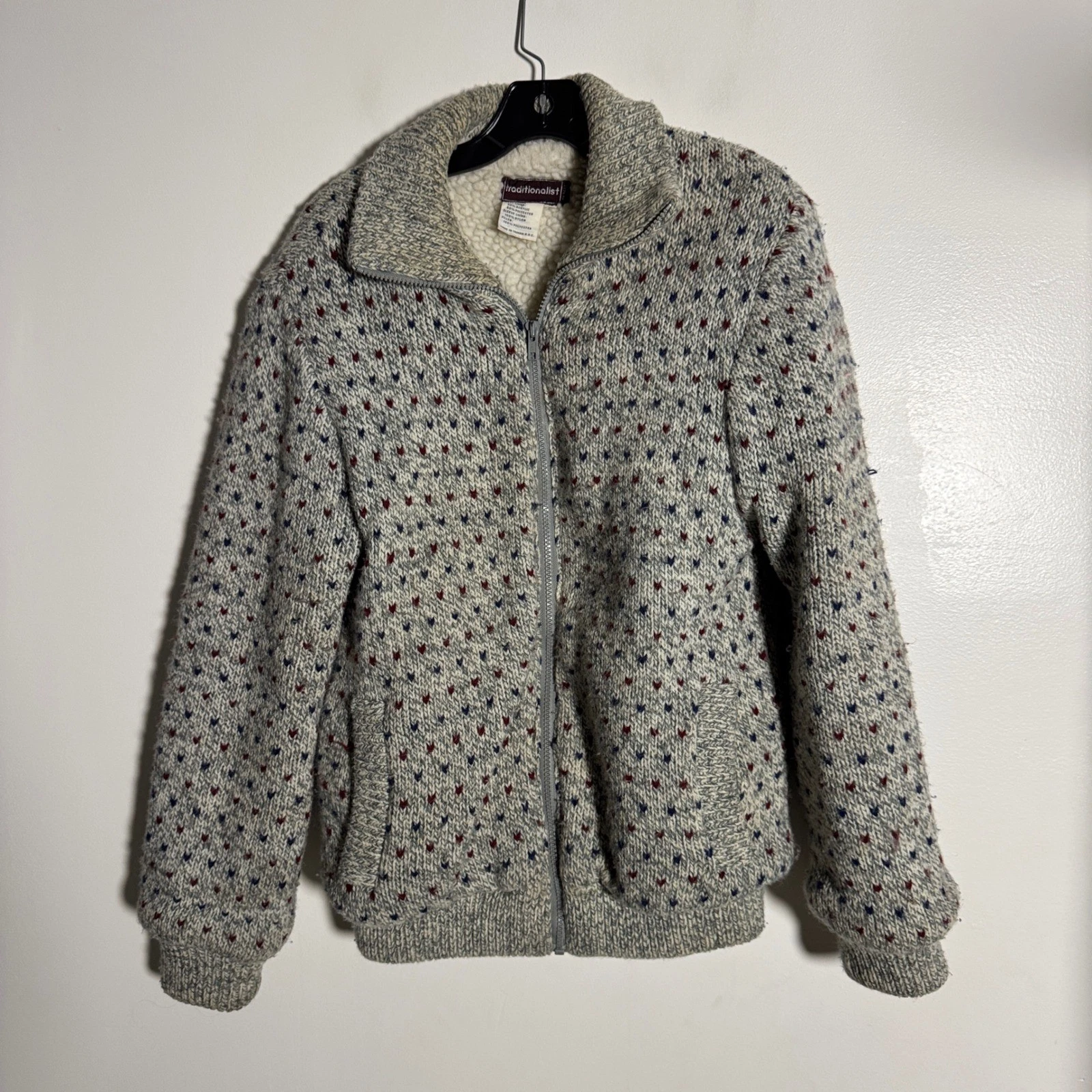 Traditionalist Knit Zip Up Fleece Lined Jacket Sweater Mens M Wool Acrylic Blend