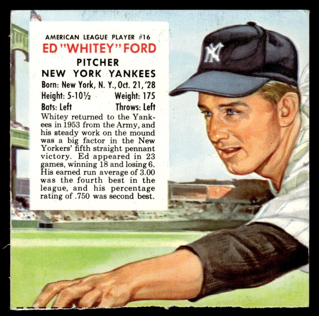 1954 Red Man without Tab Baseball #AL16 Whitey Ford GD *g1