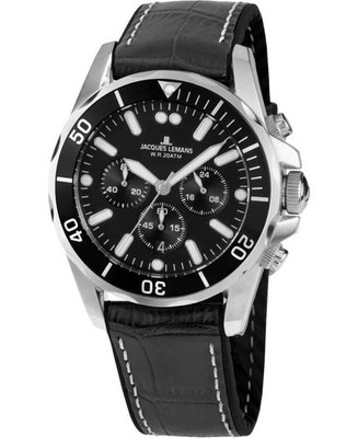 JACQUES LEMANS Men Analog Quartz Casual Watch Classic Dress Black Dial Waterproo