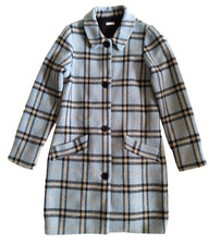 Reformation Blue Plaid Single Breast Coat Long Jacket Women's Size XS ~ S ?