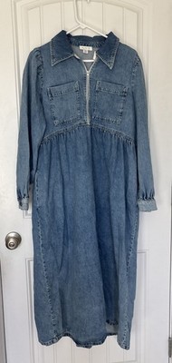 Aligne Gabriella Women's Long Sleeve Midi Denim Modest Dress L/XL UK 14 US 10