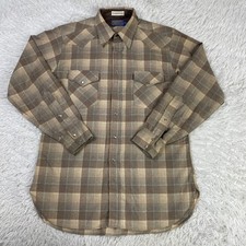 VTG Pendleton Shirt Mens Large Long Brown Plaid High Grade Western Pearl Snap