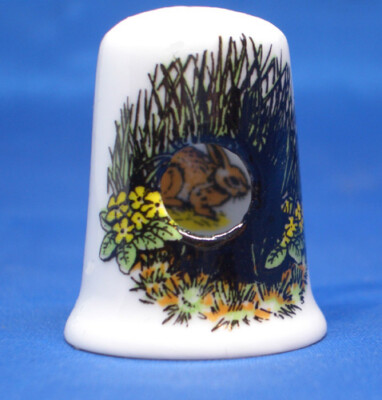 Birchcroft Porzellan Fingerhut -- Peep -- Kaninchen auf der Wiese -- Gratis Kuppelbox