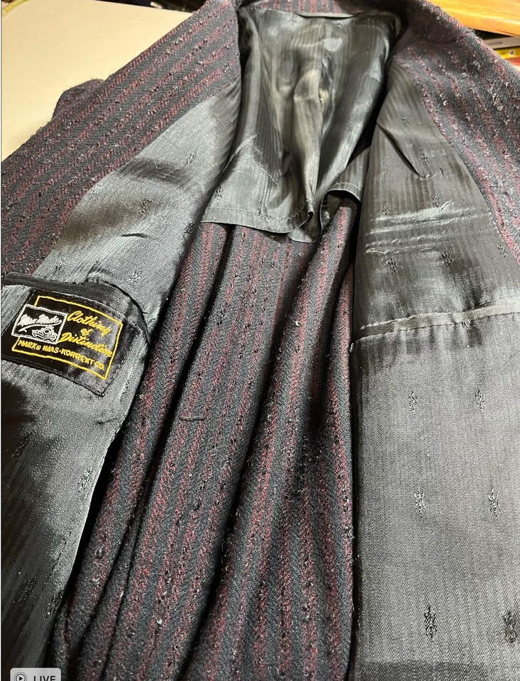 Vintage Marx & Haas Size 44 (Large) Black w/ Red Stripe Sports Jacket - Tufted - Image 3 of 4