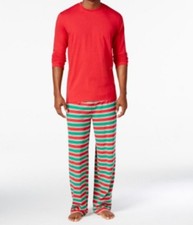 Family PJ's Men's 2-Piece Stripe Knit Pajama Set, Red/Green, Small