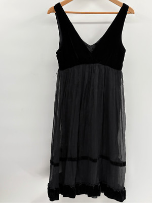 Ruth Dress Silk Women 6 Black Velvet Whimsy Goth Fairy Witchy Sheer Skirt Tank