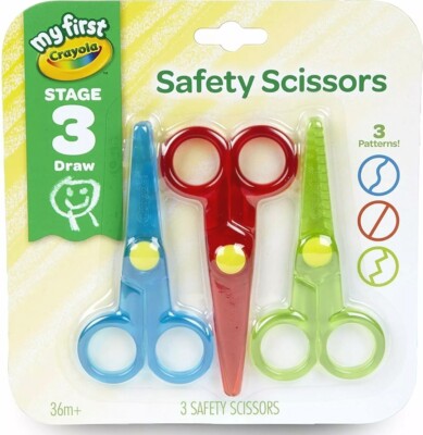 Crayola My First Safety Scissors, Toddler Art Supplies, 3 Count Colorful Pairs
