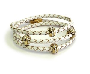 Authentic Women's Karma White Leather Bracelet Triple Wrap 18k Gold Plated