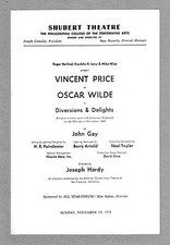 Vincent Price "DIVERSIONS and DELIGHTS" Oscar Wilde 1978 Philadelphia Playbill