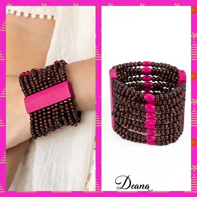 Paparazzi ~ Tropical Trendsetter ~ Pink And Brown Wood Bracelet 