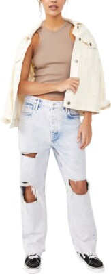 We The Free by Free People Distressed Tapered Baggy Boyfriend Jeans Sz 29