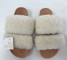 New Tory Burch 7 M Sheldon Shearling Two Band Slide Semi Curly Natural 60162