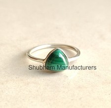 Malachite Trillion Shape Natural Gemstone 925 Silver Handmade Women Ring Jewelry