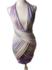 NWT Zara Lilac Multi Bodycon Halter Mini Dress Ruched Backless Deep Vneck Size S