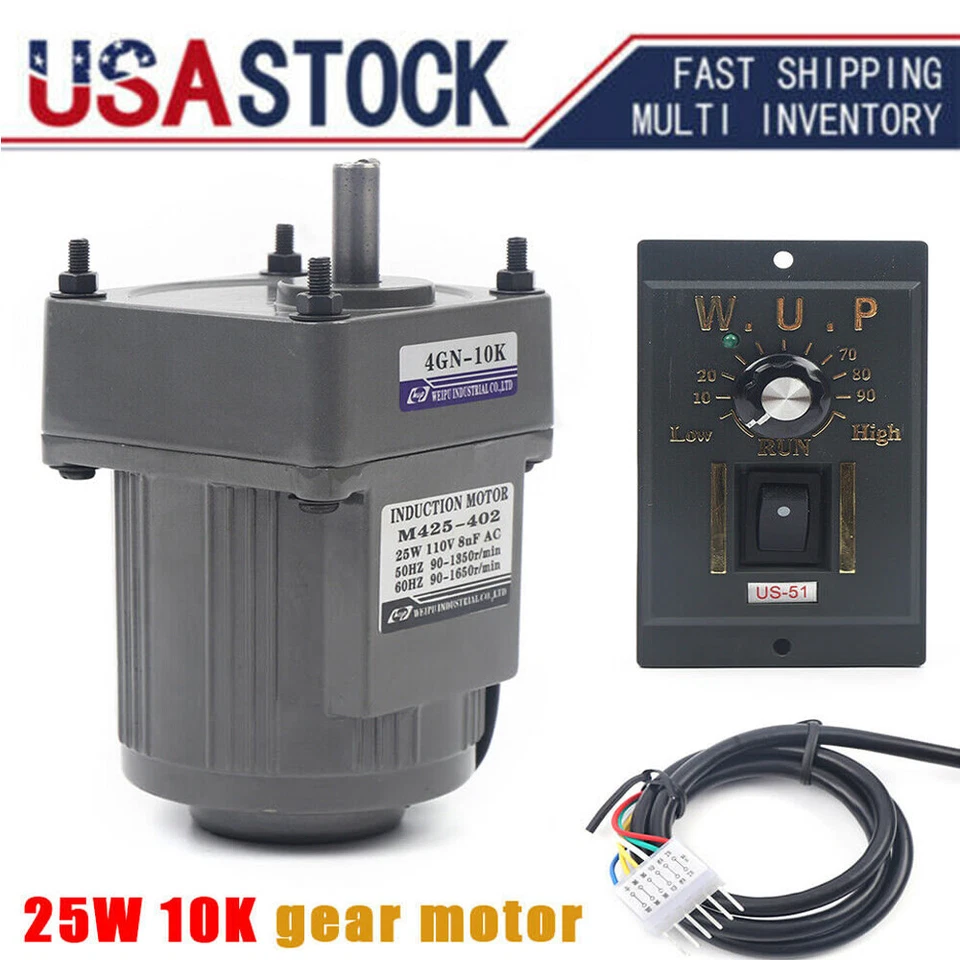 25W AC110V gear motor electric motor variable speed controller 1:10 0-135RPM/MIN - Image 4 of 4