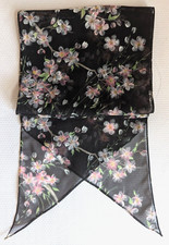 Ray Strauss Black w Pink White Floral 70" x 8" Scarf Polyester USA