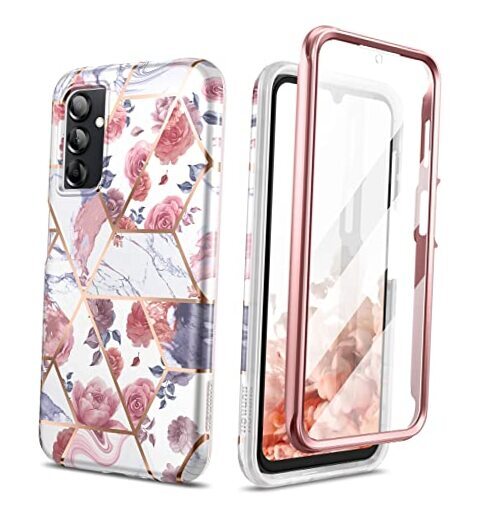 for Samsung Galaxy A14 5G Case, [Built-in Anti-Scratch Screen Rose Marble