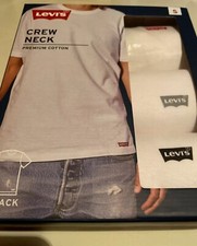 LEVI'S Men's White 3Pack Crew Neck White T Shirts Premium Cotton Choose Size