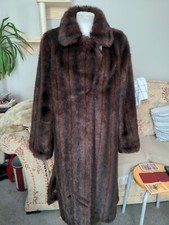 Dennis Basso Beautiful Faux Mink Mahogany Toned Long Coat Size Xs