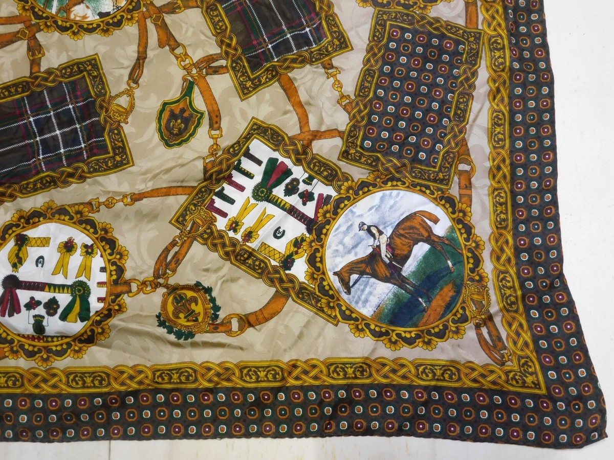 Foulard Vintage 100% Soie Pure - Motif Années 80 - 88x88 Cm - Très Bon état