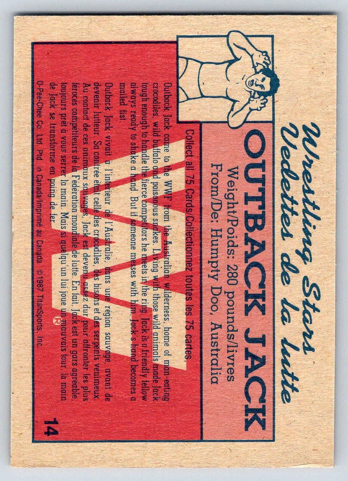 1987 O-Pee-Chee WWF #14 Outback Jack (ref 219711) - Image 2 of 2