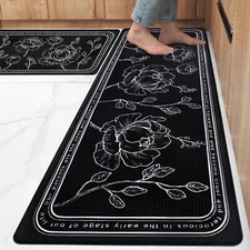 Set of 2 Cushioned Anti Fatigue Kitchen Mat on-Slip PVC Comfort Waterproof Rug