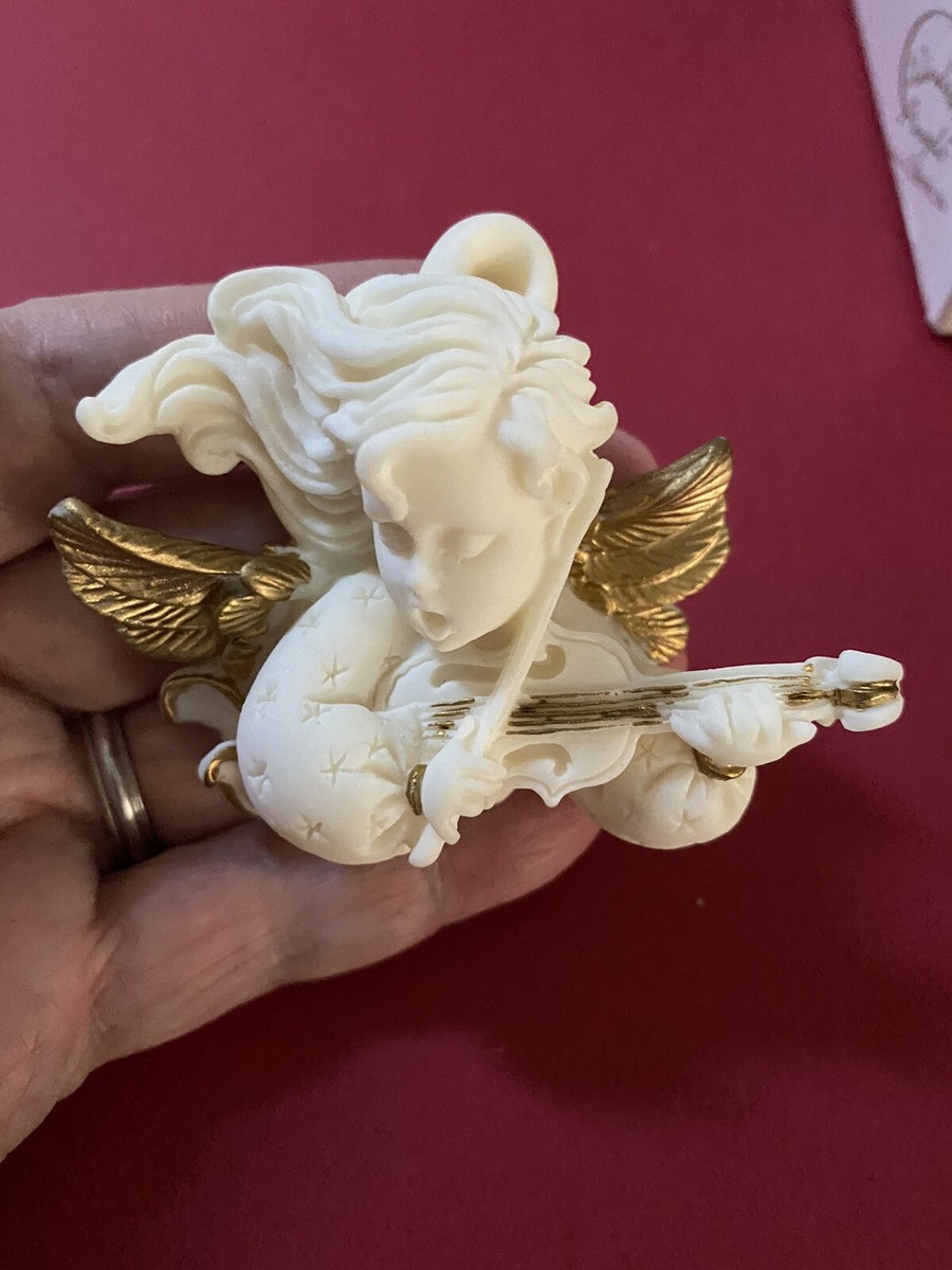 Winged Cherub琴弾天使1870sブロンズ彫刻FoundryMarks Windsong Angels Violin wall Art by Roman Inc Italy 1996 Signed
