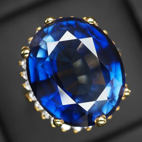 Alluring Royal Blue Sapphire 23.45Ct 925 Sterling Silver 24K Gold Plated Rings