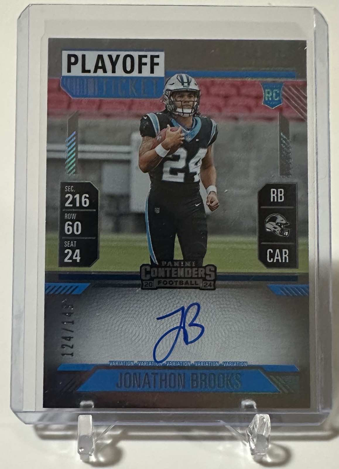 2024 Contenders Playoff Ticket Jonathon Brooks RC Auto Variation On Card /149