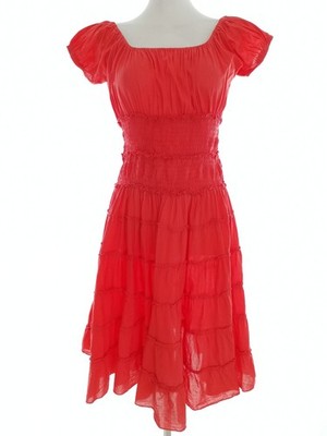 WAREHOUSE Damen A-Linien-Kleid Gr. 34 Orange Baumwolle 100% Kurzer Ärmel Rüsche