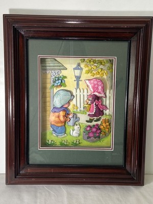 Vintage Teri-tots 3-D Paper Tolle Decoupage Shadow Box Framed Mounted 1973 MK