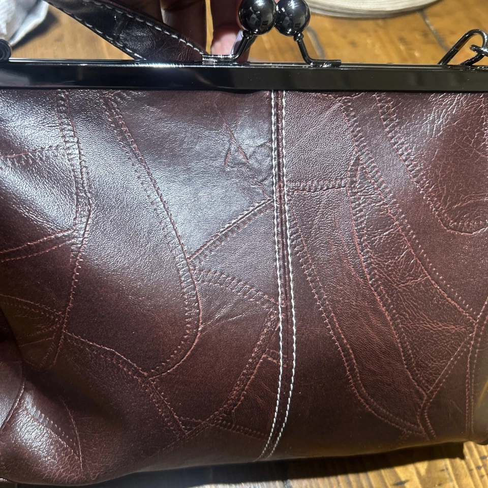 Bandolera Clutch Vintage con Detalle Bordado Flor Marrón Borgoña Foto 4 de 4