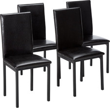 Stylish Set of 4 Black Faux Leather Dining Chairs with Metal Frame