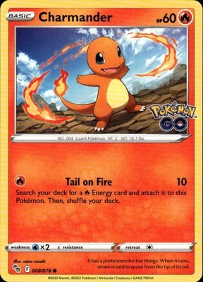 Charmander Common Pokemon GO 008/078 Fire Pokemon Card
