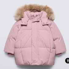 ZARA WATER REPELLENT HOODED DOWN PUFFER COAT MAUVE 18-24 MONTHS New With Tags