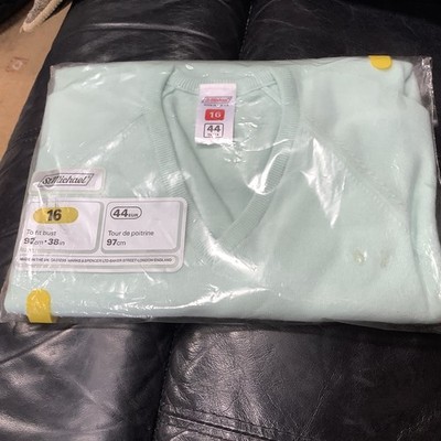 Vintage M&S St Michael Damen Pullover mintgrün V-Ausschnitt - Retro Klassiker