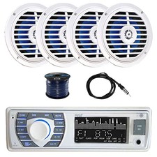 Pyle Bluetooth Marine Stereo Receiver, 4x 5.25" 100W Speakers, Wire, Antenna