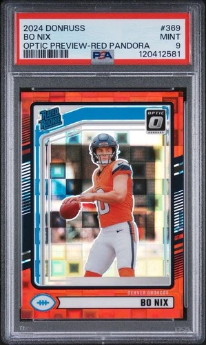 2024 Panini Donruss Bo Nix #369 Optic Preview Red Pandora Prizm PSA 9
