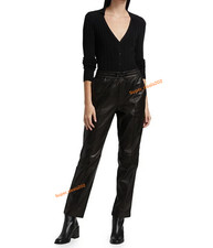 Womens Black Lambskin Leather Pants Slim Fit Formal Classic Trousers Style Wear
