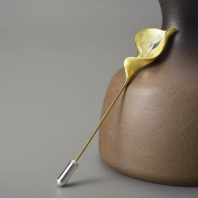 Calla Lily Flower Brooch Pin Sterling Silver 925 Handmade YG