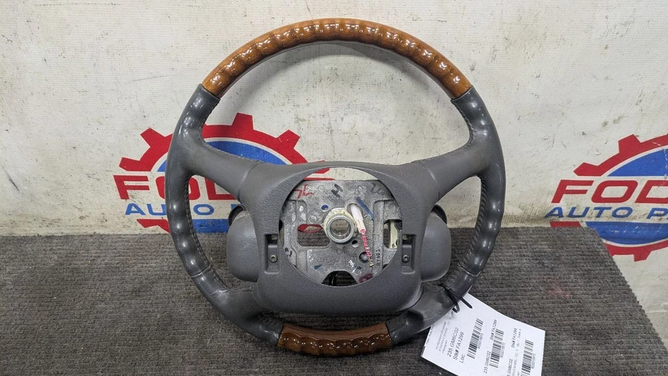 2002 Cadillac Escalade Steering Wheel Grey Leather Wrap Wood Trim - Image 2 of 4