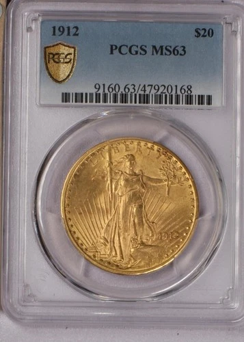 1912 Gold St. Gaudens Double Eagle $20 PCGS MS63. Scarcer date.