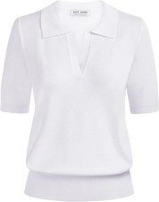 Kate Kasin Women Short Sleeve Polo Sweater V Neck Knitted Tops Casual Ribbed 