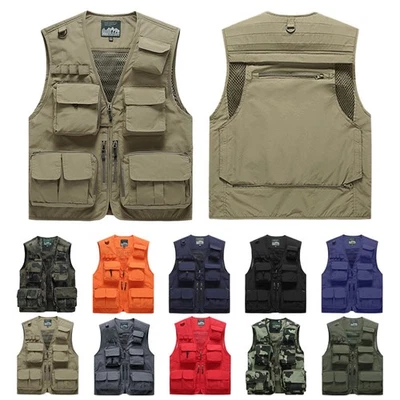 Herren Anglerweste Ärmellos Safari Weste mit Vielen Tasche Outdoor FreizeitWeste - Bild 1 von 4
