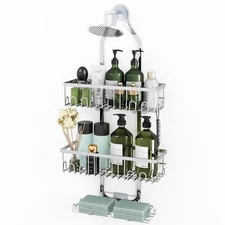 Shower Organizer Hanging Over Shower Head, Height Adjustable Bathroom Silver ...