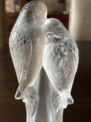 Lalique Crystal Eternal Love Two Parakeets Birds Sculpture Deux